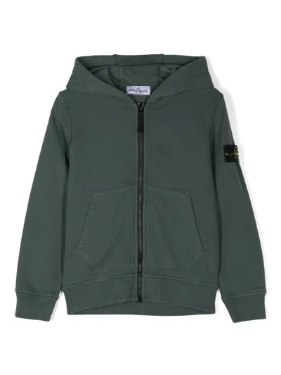 Stone Island Kids' Compass-badge Zip-up Hoodie In Green