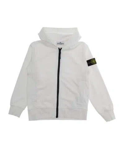 Stone Island Kids'  Junior Compass-badge Zipped Hoodie In White