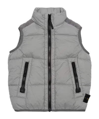 Stone Island Junior Compass-badge Zipped Padded Gilet In Gray