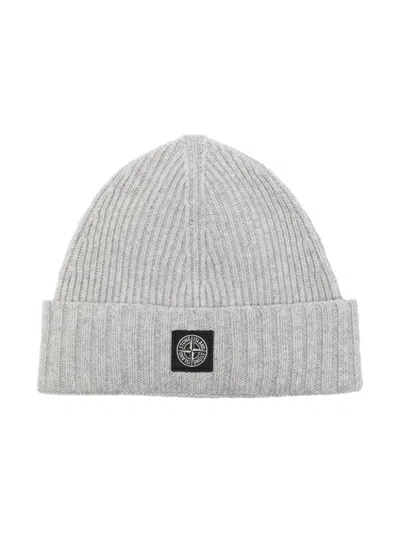 Stone Island Kids' Compass Beanie In Grey