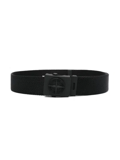 Stone Island Junior Kids' Logo-buckle Belt In Black