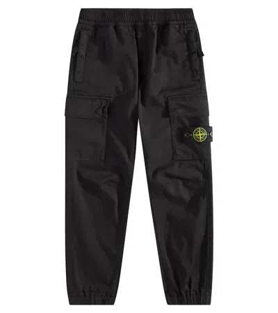 Stone Island Kids' Compass Cotton-blend Cargo Pants In Black
