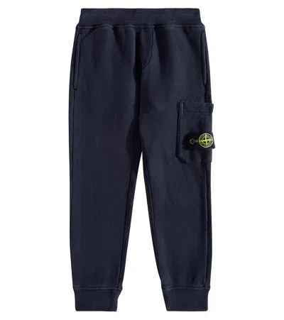 Stone Island Junior Kids' Compass Cotton Sweatpants In Blue