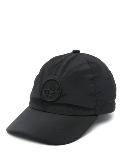 Stone Island Kids' Compass-embroidered Cap In Black