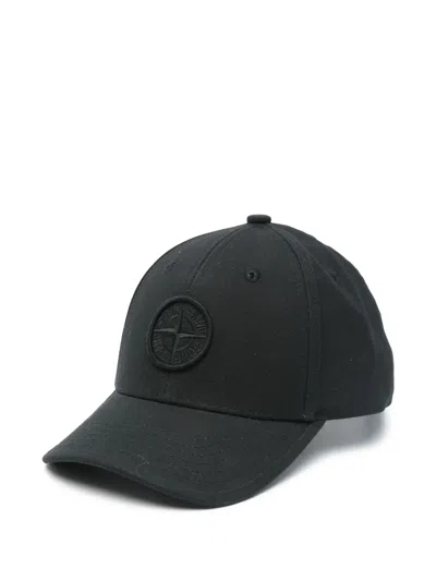 Stone Island Kids' Compass-embroidered Cap In Black