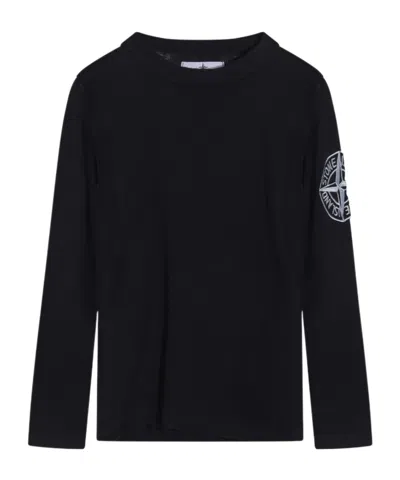 Stone Island Junior Compass Embroidered Long-sleeved T-shirt In Blue