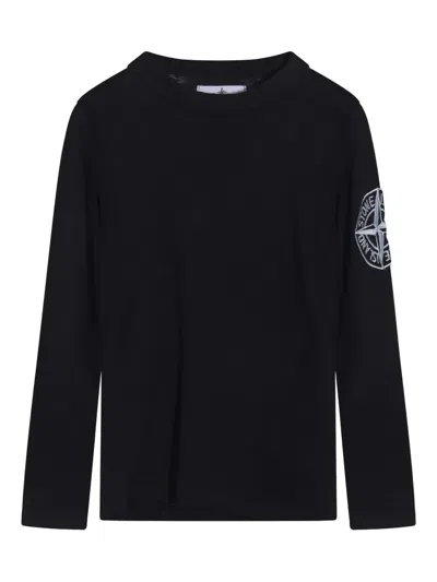 Stone Island Kids' Compass-embroidered T-shirt In Blue