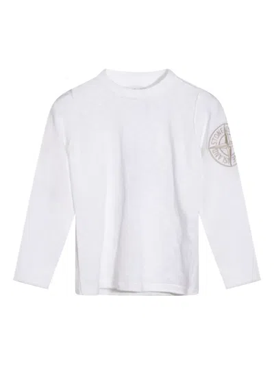 Stone Island Kids' Compass-embroidered T-shirt In White