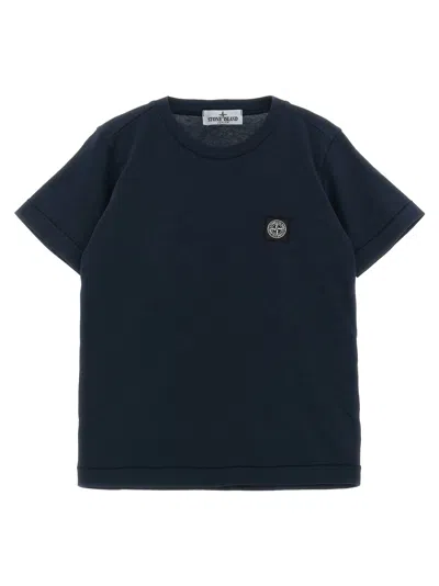 Stone Island Junior Compass Logo Cotton T-shirt In Blue