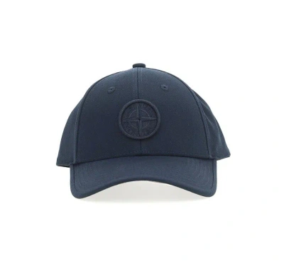 Stone Island Junior Compass Logo Embroidered Baseball Cap In Blue
