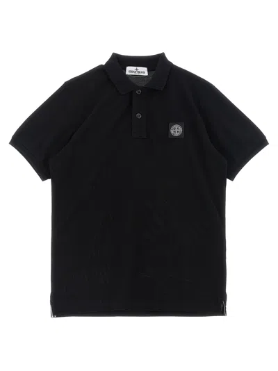 Stone Island Junior Compass Logo Organic Cotton Polo Shirt In Black
