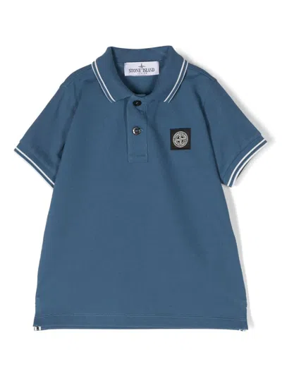 Stone Island Kids' Compass Logo-patch Polo Shirt In Blau