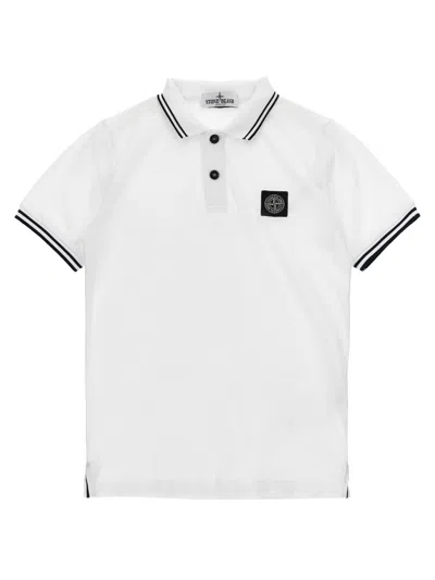 Stone Island Junior Compass Logo Piqué Polo Shirt In White