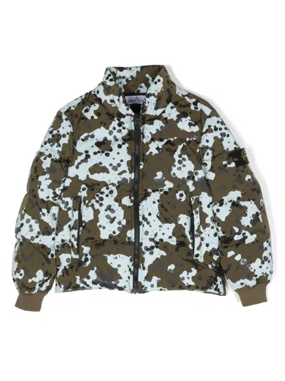 Stone Island Kids' Compass-motif Abstract-pattern Print Jacket In Green