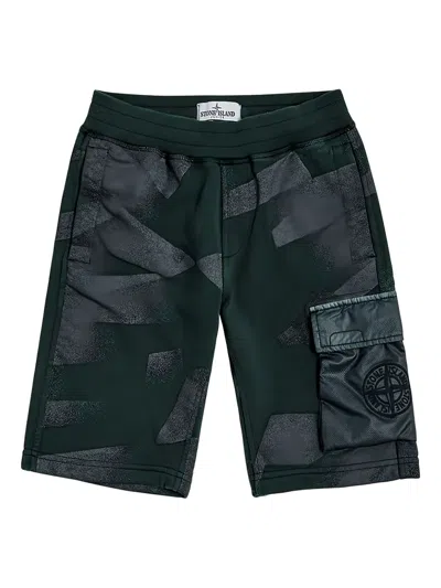 Stone Island Kids' Compass-motif Cargo Shorts In Green