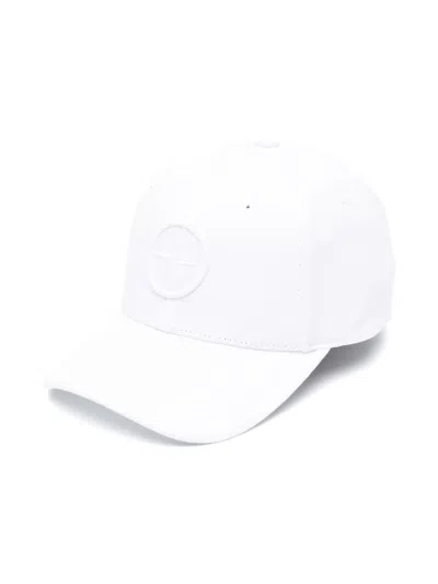 Stone Island Kids' Compass-motif Cotton Cap In White