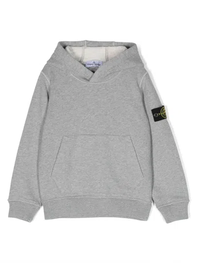 Stone Island Junior Kids' Compass-motif Cotton Hoodie In Grey