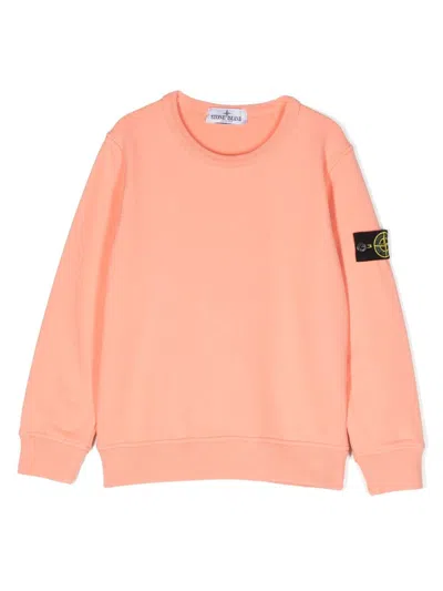 Stone Island Kids' Compass-motif Cotton Hoodie In Orange