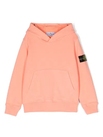 Stone Island Kids' Compass-motif Cotton Hoodie In Pink