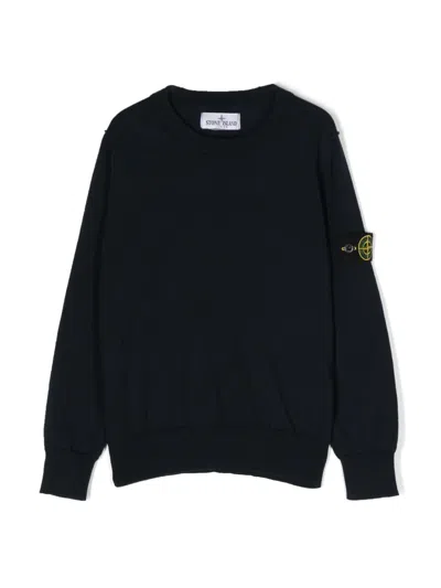 Stone Island Kids' Compass-motif Cotton Jumper In Blau