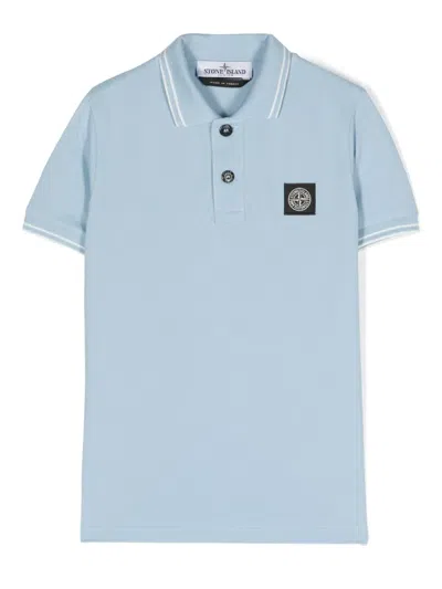 Stone Island Kids' Compass-motif Cotton Polo Shirt In Blue