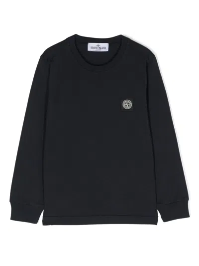 Stone Island Kids' Compass-motif Cotton Sweatshirt In Blue