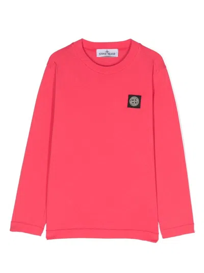 Stone Island Kids' Compass-motif Cotton Sweatshirt In Pink
