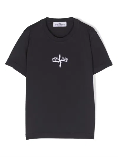Stone Island Kids' Compass-motif Cotton T-shirt In Blue