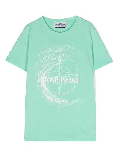 Stone Island Kids' Compass-motif Cotton T-shirt In Green