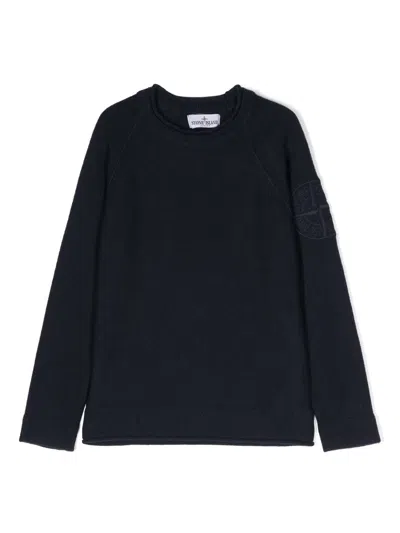 Stone Island Kids' Compass-motif Crew-neck Jumper In Blue