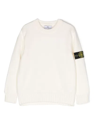 Stone Island Kids' Pullover Mit Rundem Ausschnitt In White