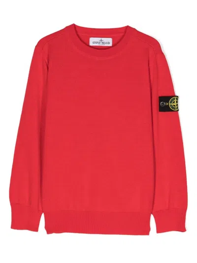 Stone Island Kids' Compass-motif Crew-neck Sweatshirt In Red