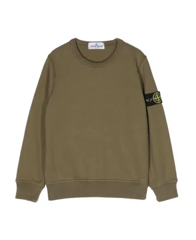 Stone Island Junior Compass-motif Crewneck Sweatshirt In Green