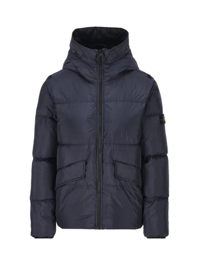 Stone Island Kids' Compass-motif Hooded Jacket In Blu