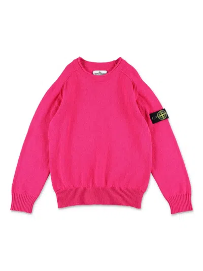 Stone Island Kids' Compass-motif Knit Sweatshirt In Pink