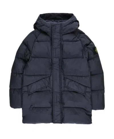 Stone Island Junior Compass-motif Long-sleeved Padded Coat In Blue