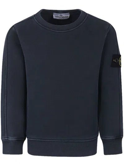 Stone Island Kids' Compass-motif Organic Cotton Sweatshirt In Blue