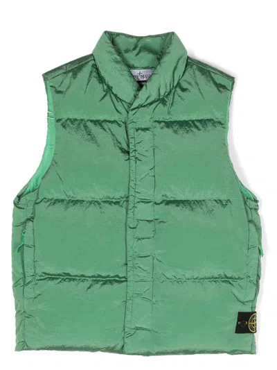 Stone Island Kids' Compass-motif Padded Gilet In Green