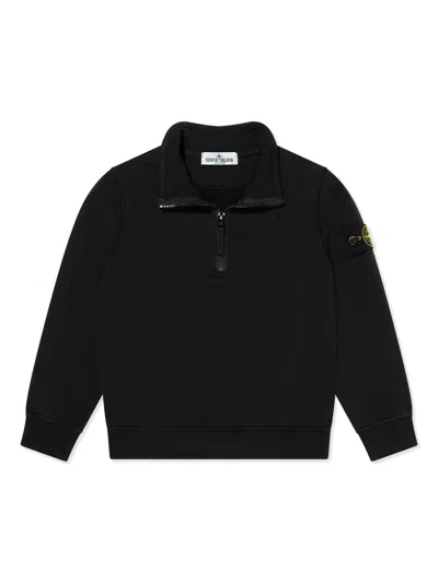 Stone Island Kids' Compass-motif Polo Shirt In Black