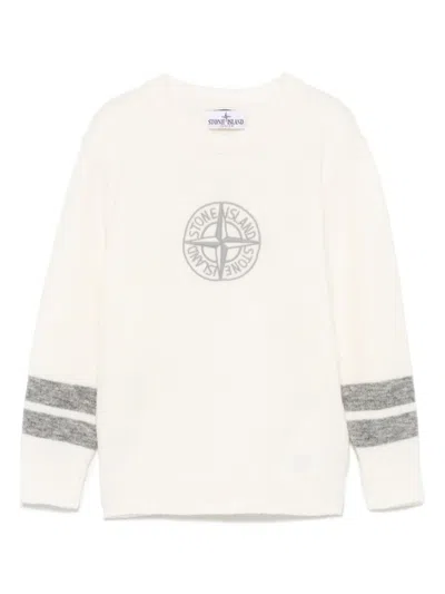 Stone Island Kids' Compass-motif Sweater In White