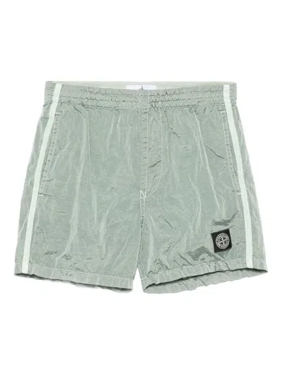 Stone Island Kids' Compass-motif Swim Shorts In 绿色