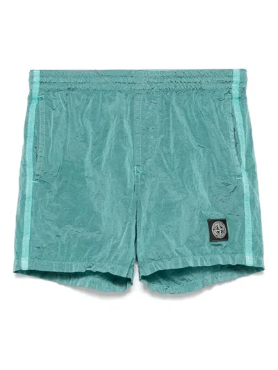 Stone Island Kids' Compass-motif Swim Shorts In Green