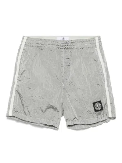 Stone Island Kids' Compass-motif Swim Shorts In Grey