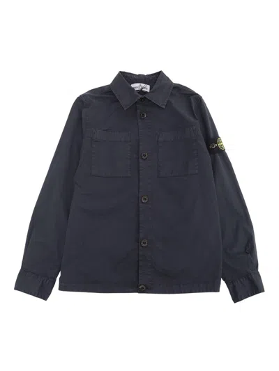 Stone Island Kids' Denim Black Jacket In Blue