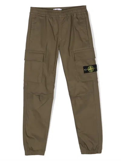 Stone Island Kids' Compass-patch Cargo Trousers In Green