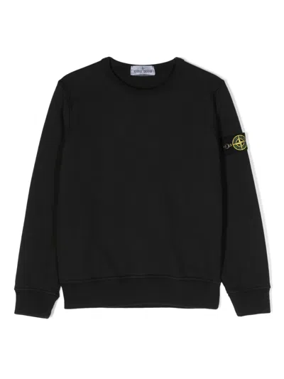 Stone Island Kids' Compass-patch Cotton Sweatshirt In 黑色