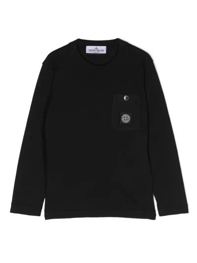 Stone Island Kids' Compass-patch Cotton T-shirt In Black