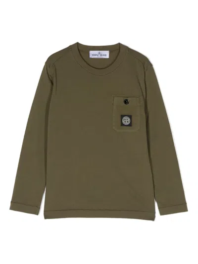 Stone Island Kids' Compass-patch Cotton T-shirt In Green