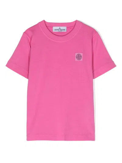 Stone Island Kids' Compass-patch Cotton T-shirt In Pink