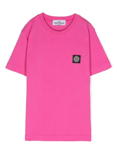 Stone Island Kids' T-shirt Mit Kompass-patch In Rosa